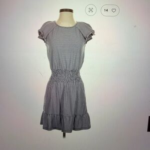 Parker blue and white striped cotton dress with back ruffle /med/